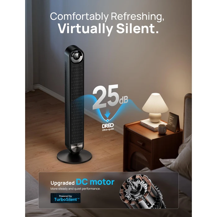 DREO Smart Tower Fan for Bedroom, Upgraded DC 9 Speeds 20dB Ultra-Quiet Floor Fan, 90 degrees Oscillating Fans with 28ft/s Velocity, 12H Timer, Standing Fan, Bladeless Fan Powerful for Home Office Room by DREO - Image 2