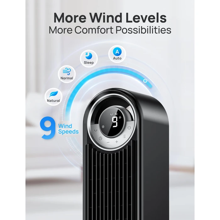 DREO Smart Tower Fan for Bedroom, Upgraded DC 9 Speeds 20dB Ultra-Quiet Floor Fan, 90 degrees Oscillating Fans with 28ft/s Velocity, 12H Timer, Standing Fan, Bladeless Fan Powerful for Home Office Room by DREO - Image 3
