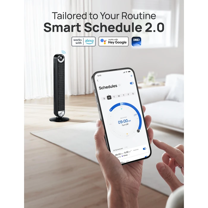 DREO Smart Tower Fan for Bedroom, Upgraded DC 9 Speeds 20dB Ultra-Quiet Floor Fan, 90 degrees Oscillating Fans with 28ft/s Velocity, 12H Timer, Standing Fan, Bladeless Fan Powerful for Home Office Room by DREO - Image 5