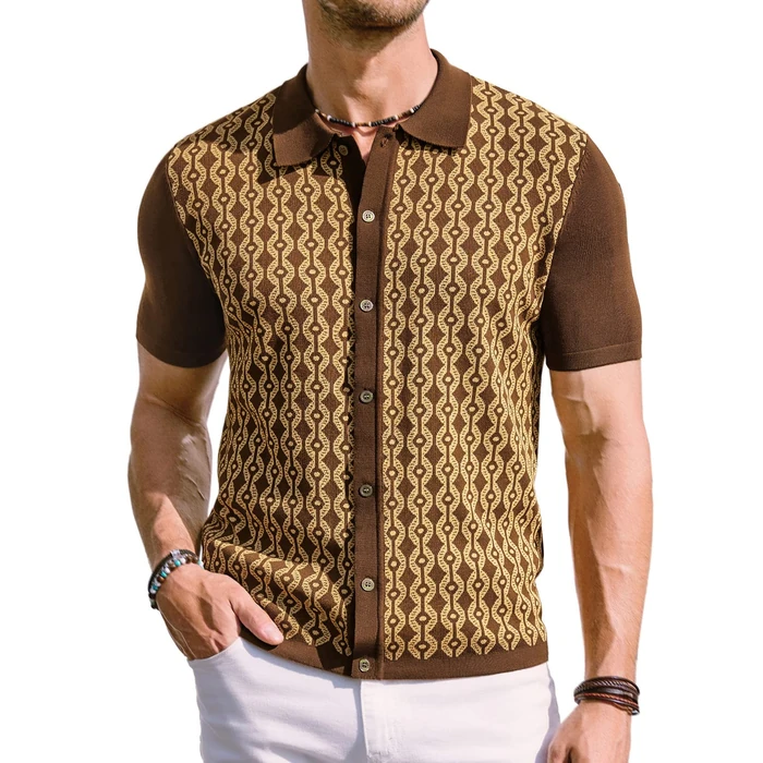 Men's Classic Short Sleeve Knitwear Casual Contrast Polo Shirts Brown S by PJ PAUL JONES - Used - Like New condition