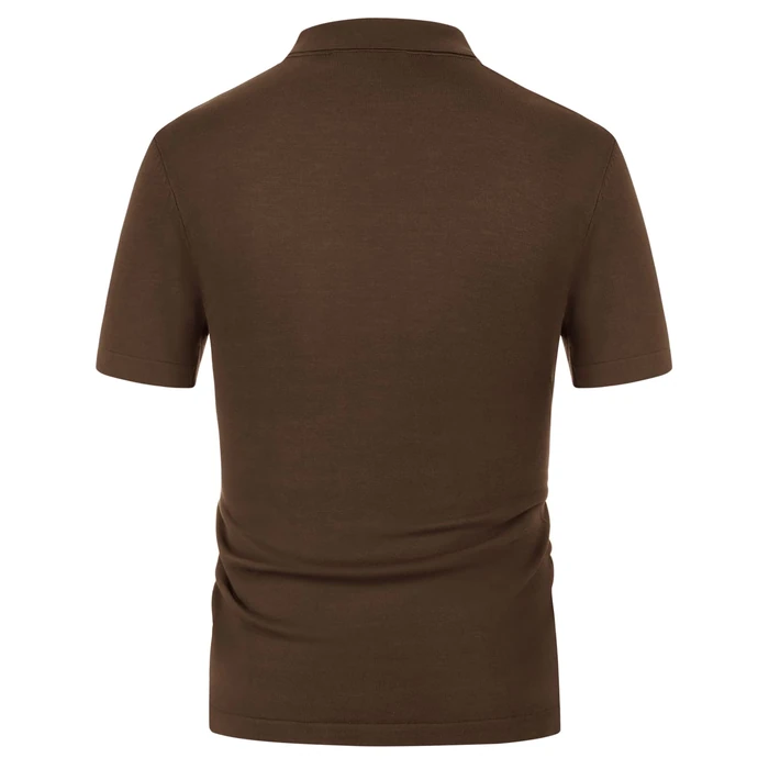 Men's Classic Short Sleeve Knitwear Casual Contrast Polo Shirts Brown S by PJ PAUL JONES - Image 6