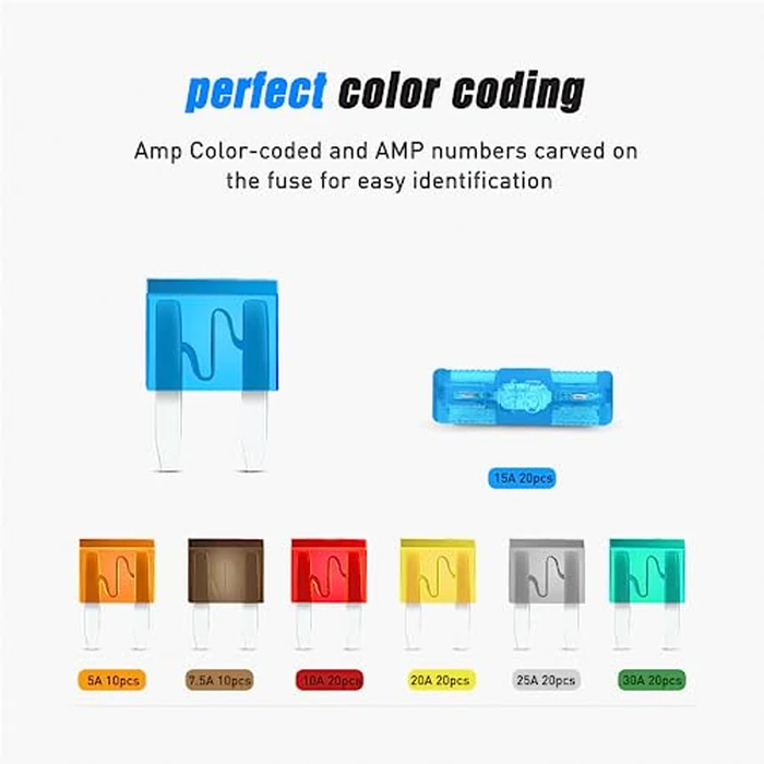 Nilight 120Pcs Blade Fuses Assortment 5, 7.5, 10, 15, 20, 25, 30 AMP Regular Mini ATM/APM Blade Fuses for Cars Trucks Boats Automotives, 2 Years Warranty, Multicolor by Nilight - Image 7