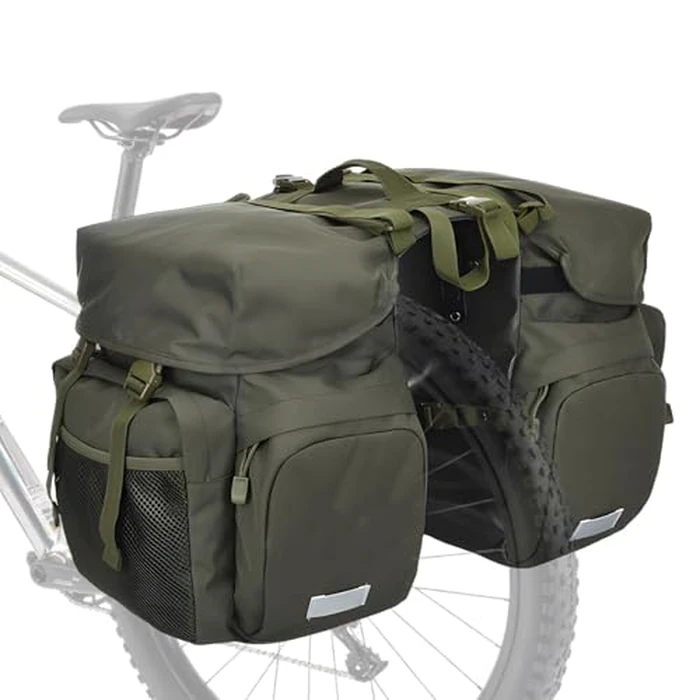 TGpao Large Saddle Bags for bike,Waterproof 50L Panier bag for Bicycles/MTB/E-Bike,Bike Trunk Bag With Reflective Stripes (Army green,50L) by TGpao - Used - Very Good condition - US$43.25