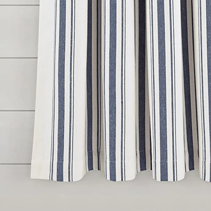 Lush Decor Farmhouse Stripe Yarn Dyed Eco-Friendly Recycled Cotton Window Curtain Panel Pair, 42" W x 63" L, Navy - Classic Modern Rustic Charm - Eco Friendly Cotton Fabric by Lush Decor - Image 4