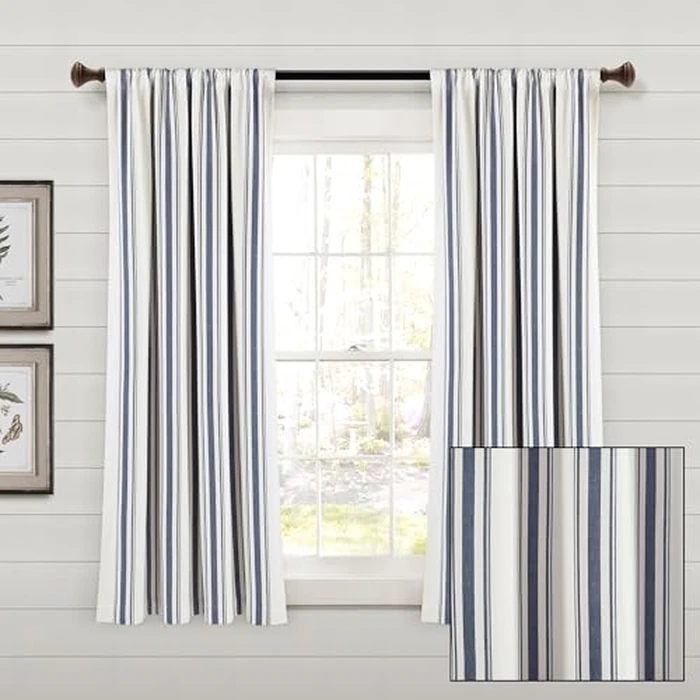 Lush Decor Farmhouse Stripe Yarn Dyed Eco-Friendly Recycled Cotton Window Curtain Panel Pair, 42" W x 63" L, Navy - Classic Modern Rustic Charm - Eco Friendly Cotton Fabric by Lush Decor - Image 6