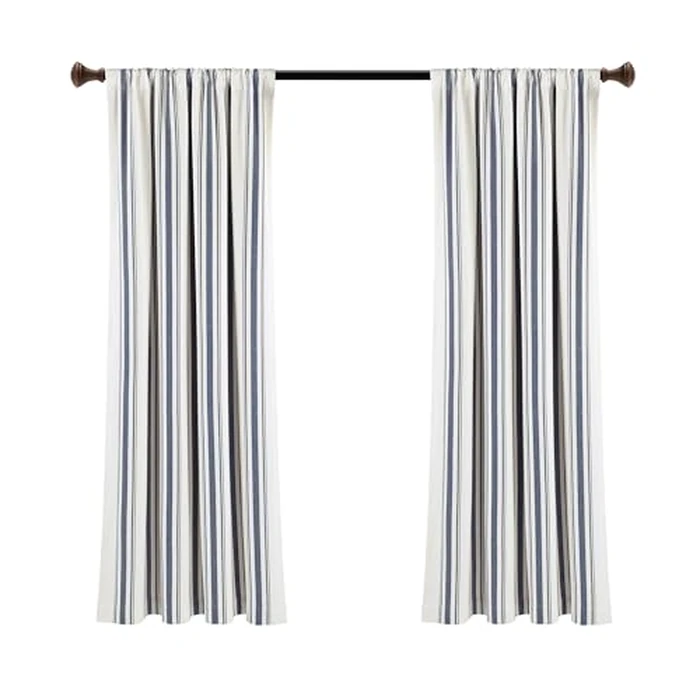 Lush Decor Farmhouse Stripe Yarn Dyed Eco-Friendly Recycled Cotton Window Curtain Panel Pair, 42" W x 63" L, Navy - Classic Modern Rustic Charm - Eco Friendly Cotton Fabric by Lush Decor - Image 8