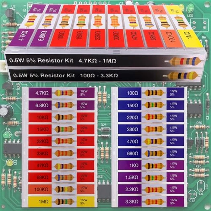 EEEEE 1/2w 20 Values 300pcs 100 Ohm - 1M Ohm with 5% Carbon Resistor Assortment Kit and Electrical Industrial Assorted Set K Ohm Pack for Led Lights by EEEEE - Image 5