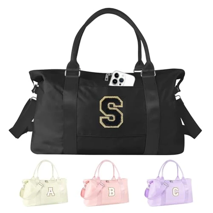 Dance Gym Duffel Bag for Teen Girls, Personalized Initial Travel Weekender Bag,Cute Overnight Carry On Duffle for Women,Sports Travel Cheer Bag,Monogram Christmas Gifts for Tween Preppy(black-S) by XSUIOY - Image 1