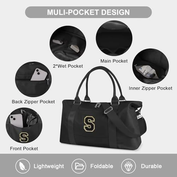 Dance Gym Duffel Bag for Teen Girls, Personalized Initial Travel Weekender Bag,Cute Overnight Carry On Duffle for Women,Sports Travel Cheer Bag,Monogram Christmas Gifts for Tween Preppy(black-S) by XSUIOY - Image 8