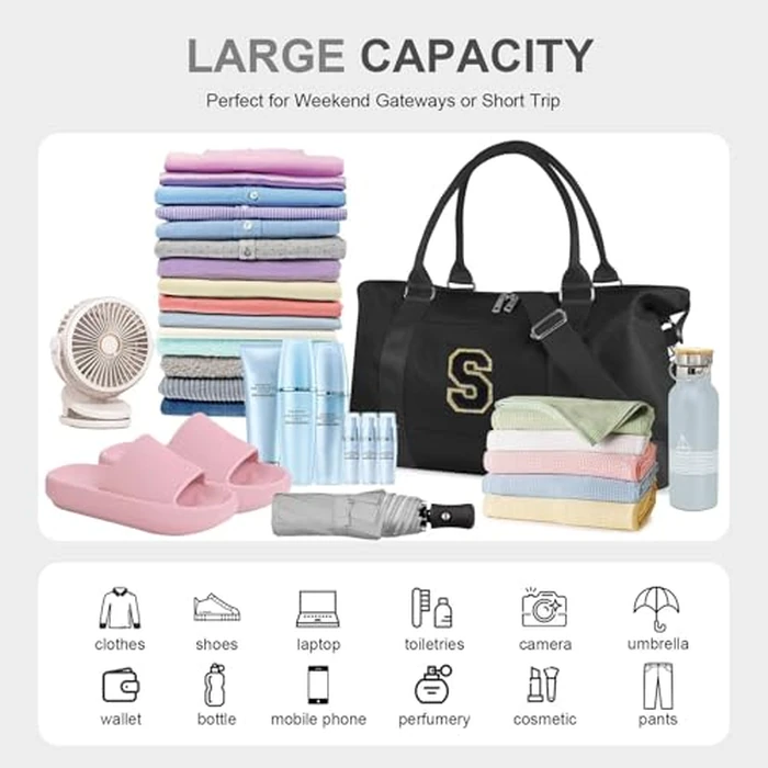 Dance Gym Duffel Bag for Teen Girls, Personalized Initial Travel Weekender Bag,Cute Overnight Carry On Duffle for Women,Sports Travel Cheer Bag,Monogram Christmas Gifts for Tween Preppy(black-S) by XSUIOY - Image 9