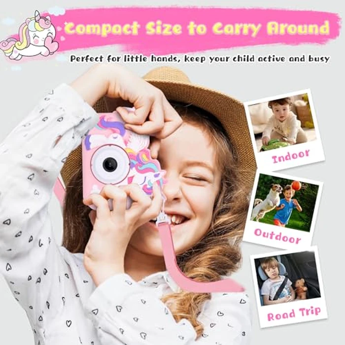 Envyvip Unicorn Toys Camera for Kids Girls Age 3-8, Toddler Kids Digital Camera Christmas Birthday Gifts for 3 4 5 6 7 8 Years Old Girl, Cute Selfie Video Camera, HD 1080P, 32GB SD Card Included, Pink by Envyvip - Image 4