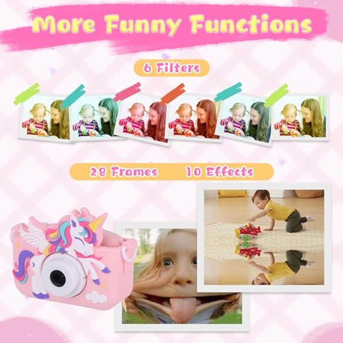 Envyvip Unicorn Toys Camera for Kids Girls Age 3-8, Toddler Kids Digital Camera Christmas Birthday Gifts for 3 4 5 6 7 8 Years Old Girl, Cute Selfie Video Camera, HD 1080P, 32GB SD Card Included, Pink by Envyvip - Image 5