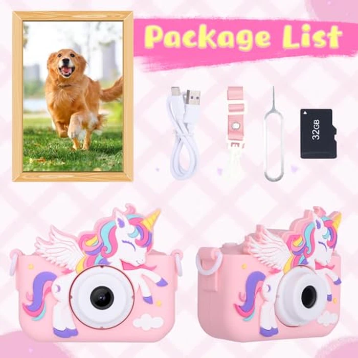 Envyvip Unicorn Toys Camera for Kids Girls Age 3-8, Toddler Kids Digital Camera Christmas Birthday Gifts for 3 4 5 6 7 8 Years Old Girl, Cute Selfie Video Camera, HD 1080P, 32GB SD Card Included, Pink by Envyvip - Image 7