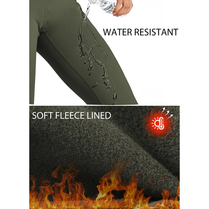 Willit Women's Fleece Lined Leggings Water Resistant Winter Pants Thermal High Waisted Yoga Hiking Running Tights Pockets Olive Green S by Willit - Image 4