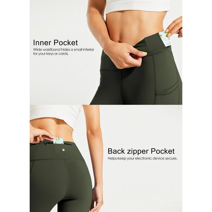 Willit Women's Fleece Lined Leggings Water Resistant Winter Pants Thermal High Waisted Yoga Hiking Running Tights Pockets Olive Green S by Willit - Image 5