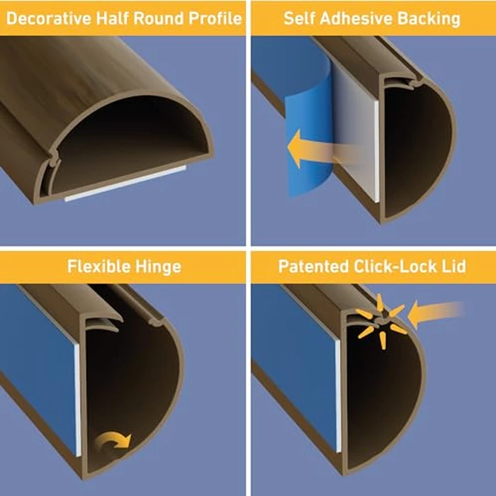 D-Line Half Round Cord Hider, Patented Cable Cover, Hide TV Wall Mount Wires, Raceway for Cords, Decorative Wire Covers, Paintable, Adhesive - 1x 1.18in W x 0.59in H x 39in L - Wood-Effect by D-Line - Image 2