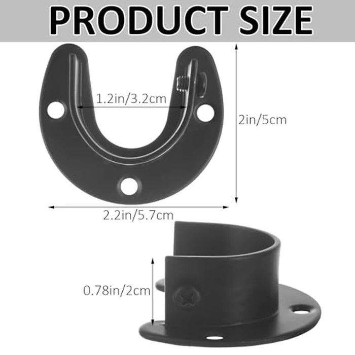 ABuff 10 Pack Stainless Steel Closet Rod Bracket, 1-1/4 Inch Closet Rod Holder, Heavy Duty Closets Rods Support Brackets, U Shaped Closets Pole Sockets Flange Rods Holder for Curtain Rodd (Black) by ABuff - Image 2