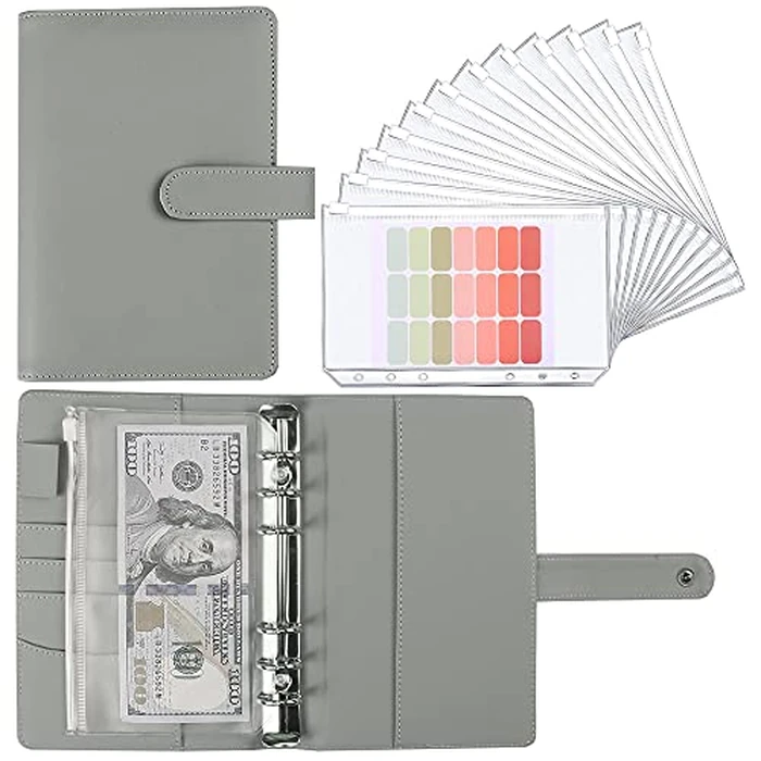 LXWHYP Money Saving Binder, Savings Challenges Book with for Cash Envelopes, 12pcs Zipper Envelopes A6 Budget Binder, Budget Planner for Managing Budgets and Saving Money -(Gray-7.4IN) by LXWHYP - Used - Acceptable condition - CA$9.07