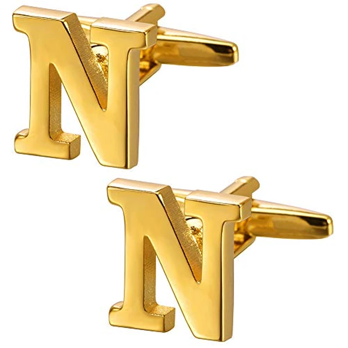 A-Z Cufflink for Men, Personalized Initial 26 Letter Cuff Links in Gold Color for Wedding Business Party - N by HAWSON - Image 1