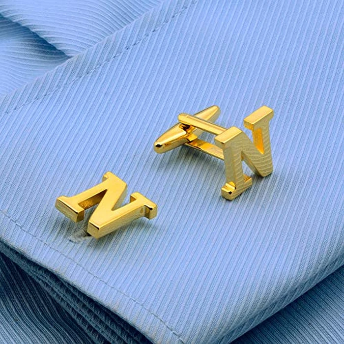 A-Z Cufflink for Men, Personalized Initial 26 Letter Cuff Links in Gold Color for Wedding Business Party - N by HAWSON - Image 4