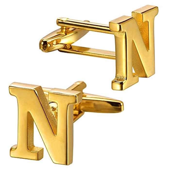 A-Z Cufflink for Men, Personalized Initial 26 Letter Cuff Links in Gold Color for Wedding Business Party - N by HAWSON - Image 5