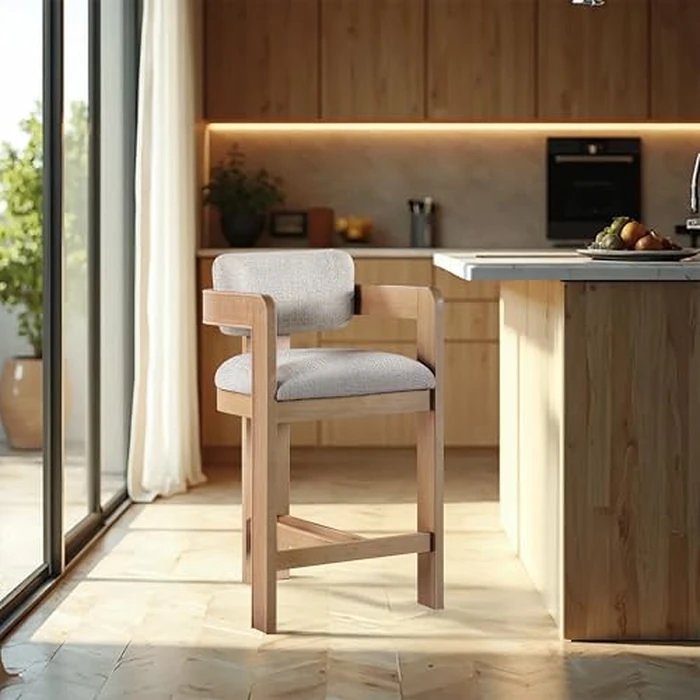 Meridian Furniture 11074Beige-C Sacha Collection Art Deco Counter Stool with Rich Beige Polyester Linen Textured Fabric, Two Tone Weave, Solid Wood Natural Finish, 20.5" W x 21" D x 37.5" H, Beige by Meridian Furniture - Used - Very Good condition - US$229.50