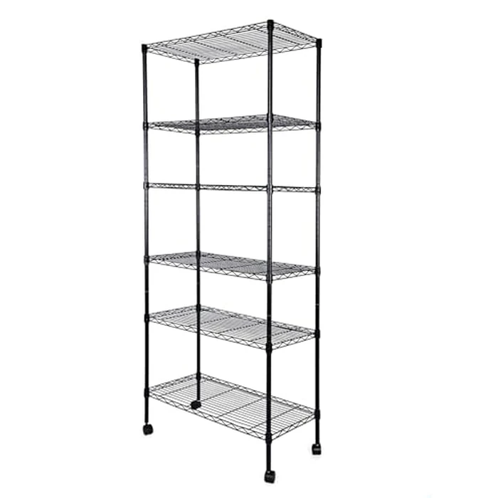 Simple Deluxe 6-Tier Shelving Units, 29.92'' W x 13.98'' D x 71.65'' H Adjustable Wire Shelving with Hanging Hooks and Wheels, Black by Simple Deluxe - Used - Like New condition - US$61.57