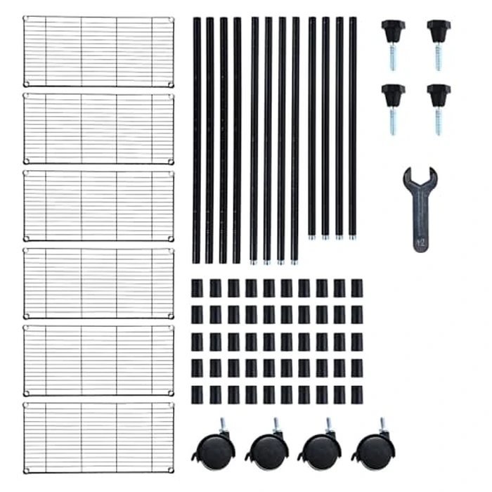 Simple Deluxe 6-Tier Shelving Units, 29.92'' W x 13.98'' D x 71.65'' H Adjustable Wire Shelving with Hanging Hooks and Wheels, Black by Simple Deluxe - Image 6