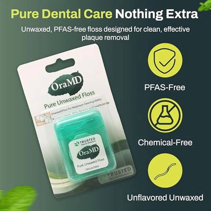 OraMD Oral Care Pure Unwaxed Dental Floss 54.6 Yards - PFAS-Free, Chemical Free, Shred Resistant - Unscented and Ultraclean Plaque Removal - Teeth and Gum Protection for Adults - Pack of 6 by OraMD - Image 2
