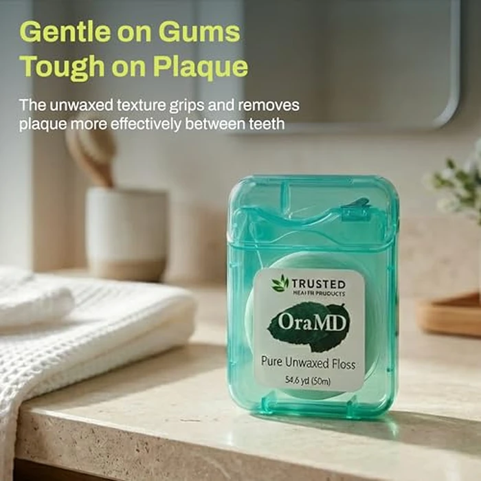 OraMD Oral Care Pure Unwaxed Dental Floss 54.6 Yards - PFAS-Free, Chemical Free, Shred Resistant - Unscented and Ultraclean Plaque Removal - Teeth and Gum Protection for Adults - Pack of 6 by OraMD - Image 4