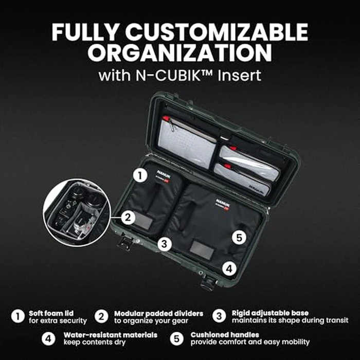 NANUK 935 Pro Photo with N-Cubik - Waterproof Travel Camera Hard Case with 13S & 13M N-Cubik Insert and Wheels, 22” x 14” x 9”, Dustproof and Impact-Resistant, Airline Carry-On Approved - Black by NANUK - Image 4