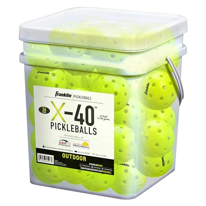 Franklin Sports X-40 Outdoor Pickleballs - Bucket of USA Pickleball (USAPA) Official Pickleball Balls - Bulk Set of Regulation Size Outdoor Pickleballs - Official US Open Ball - Yellow - 36 Bulk Pack by Franklin Sports - Used - Like New condition