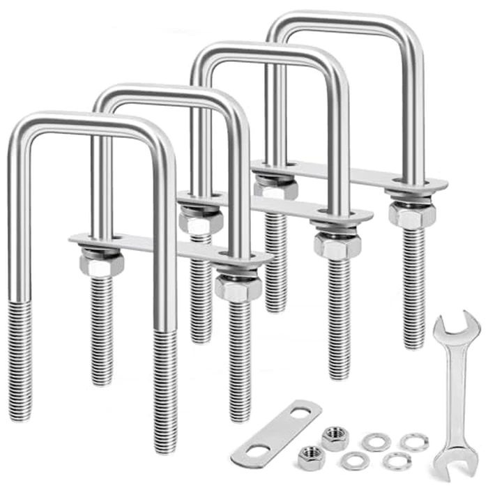 XIANGZI M10 Square U-Bolts 2 inch Wide 4 Sets 304 Stainless Steel Trailer U Bolts Clamp Include Wrench (M10x2-1/16 Wx 4-1/2"L) by XIANGZI - Image 1