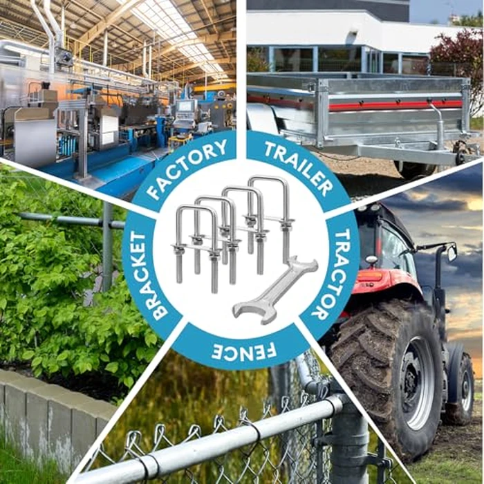 XIANGZI M10 Square U-Bolts 2 inch Wide 4 Sets 304 Stainless Steel Trailer U Bolts Clamp Include Wrench (M10x2-1/16 Wx 4-1/2"L) by XIANGZI - Image 7