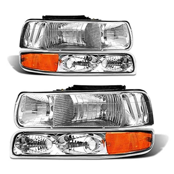 ADCARLIGHTS Headlight Assembly for 1999 2000 2001 2002 Chevy Silverado 1500 2500/1500HD 2500HD 3500/2000-2006 Tahoe/Suburban Chrome Housing Amber Reflector Pair（W/O Bulbs） by ADCARLIGHTS - Image 1