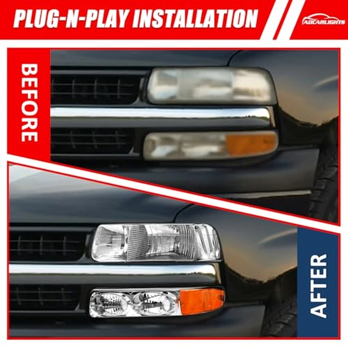 ADCARLIGHTS Headlight Assembly for 1999 2000 2001 2002 Chevy Silverado 1500 2500/1500HD 2500HD 3500/2000-2006 Tahoe/Suburban Chrome Housing Amber Reflector Pair（W/O Bulbs） by ADCARLIGHTS - Image 4