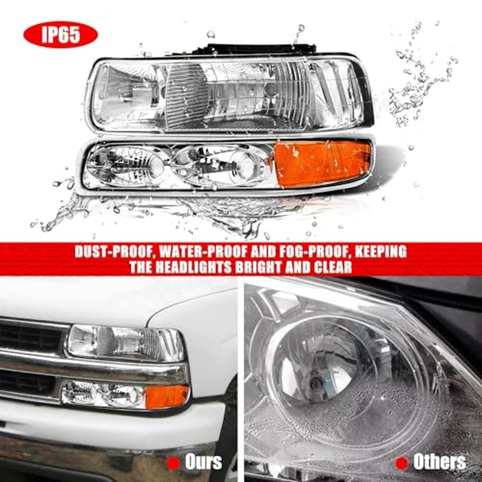 ADCARLIGHTS Headlight Assembly for 1999 2000 2001 2002 Chevy Silverado 1500 2500/1500HD 2500HD 3500/2000-2006 Tahoe/Suburban Chrome Housing Amber Reflector Pair（W/O Bulbs） by ADCARLIGHTS - Image 6