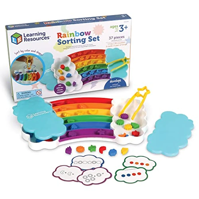 Learning Resources Rainbow Sorting Set , fine motor, sorting, patterning & addition skills, Toddler Educational Toys, sensory tray by Learning Resources - Used - Like New condition