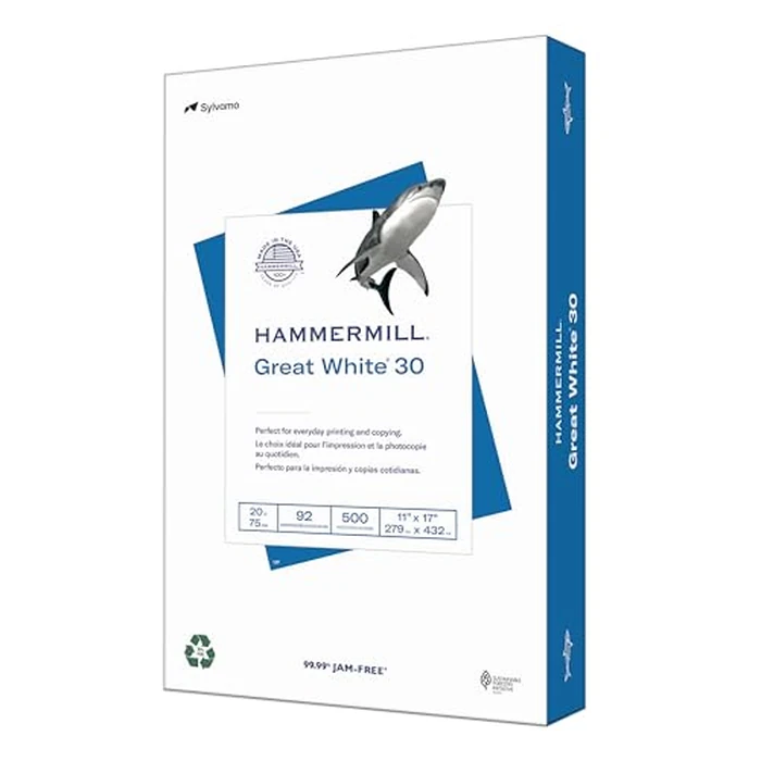 Hammermill Printer Paper, Great White 30% Recycled Paper, 11 x 17 - 1 Ream (500 Sheets) - 92 Bright, Made in the USA, 086750 by Hammermill - Used - Very Good condition - US$12.22