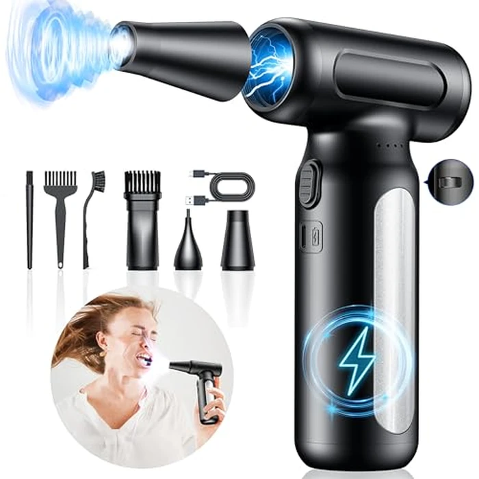 Electric Compressed Air Duster, Rechargeable Cordless Air Duster for PC, Keyboard & Electronics Cleaning, Replaces Canned Air & Air Cans, Portable Air Blower with Multiple Nozzles by TRANSWARRIOR - Used - Very Good condition - US$44.49