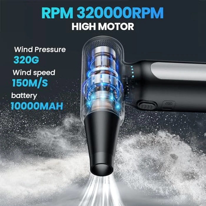 Electric Compressed Air Duster, Rechargeable Cordless Air Duster for PC, Keyboard & Electronics Cleaning, Replaces Canned Air & Air Cans, Portable Air Blower with Multiple Nozzles by TRANSWARRIOR - Image 2