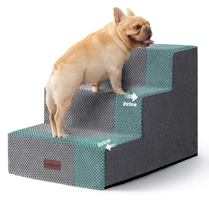 Aodisman Dog Stairs for Small Dogs, 3-Step Wider Pet Stairs for Couch and Beds, Non-Slip Dog Steps for Old Cats, Puppy, Small Medium Dogs,15.7" H,Grey by aodisman - Used - Very Good condition