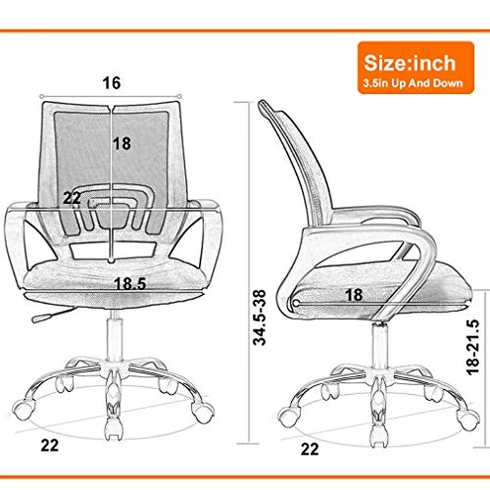 Ergonomic Office Chair Home Desk Chair Task Mesh Computer Chair Gaming with Back Lumbar Support Armrest Modern Swivel Modern Adjustable Rolling Executive Mesh Chair for Women Men (Black) by FDW - Image 7