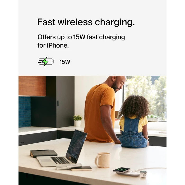 Belkin 3-in-1 MagSafe-Compatible Wireless Charging Pad with Qi2 15W - iPhone Charger - Fast Charging Wireless Charging Station for iPhone 16, 15, & 14 Series, AirPods, Apple Watch, & More - White by Belkin - Image 2