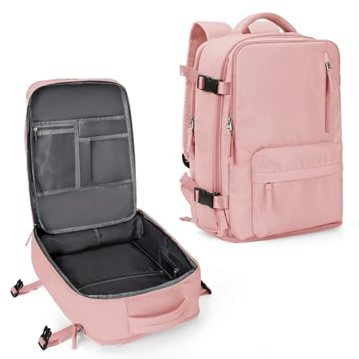 WONHOX Large Travel Backpack Women, Carry On Backpack,Hiking Backpack Waterproof Outdoor Sports Rucksack Casual Daypack with Shoes Compartment, Pink by WONHOX - Used - Like New condition - US$23.70