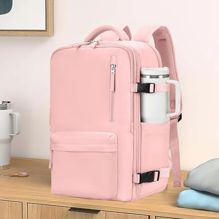 WONHOX Large Travel Backpack Women, Carry On Backpack,Hiking Backpack Waterproof Outdoor Sports Rucksack Casual Daypack with Shoes Compartment, Pink by WONHOX - Image 2