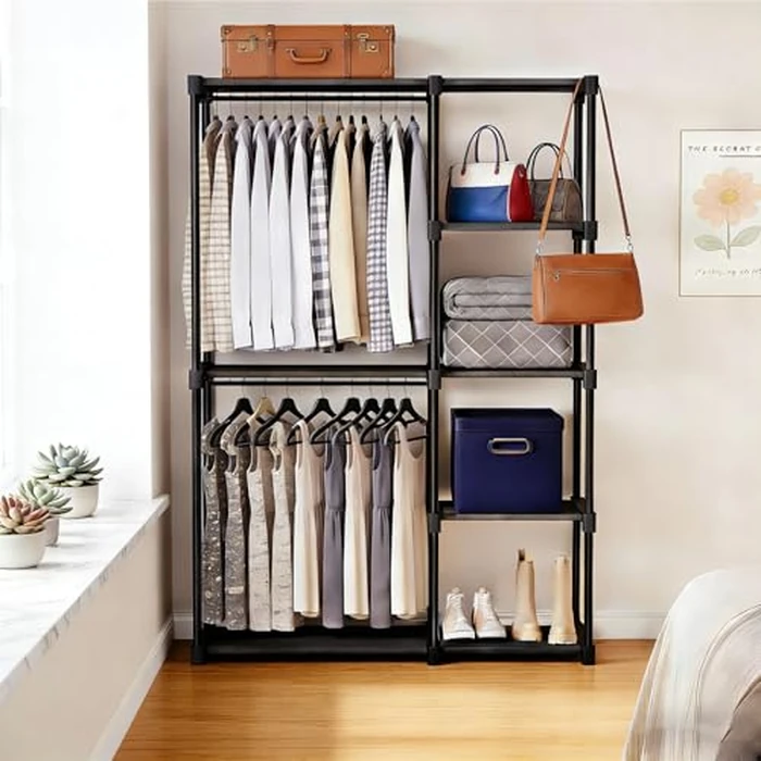 Simple Deluxe Clothes Rack, Heavy Duty Clothing Rack, 4-Shelf Portable Adjustable Wardrobe Closet with Hanging Rods, 48.4" W x 15.7" D x 71.6" H, Black by Simple Deluxe - Image 2