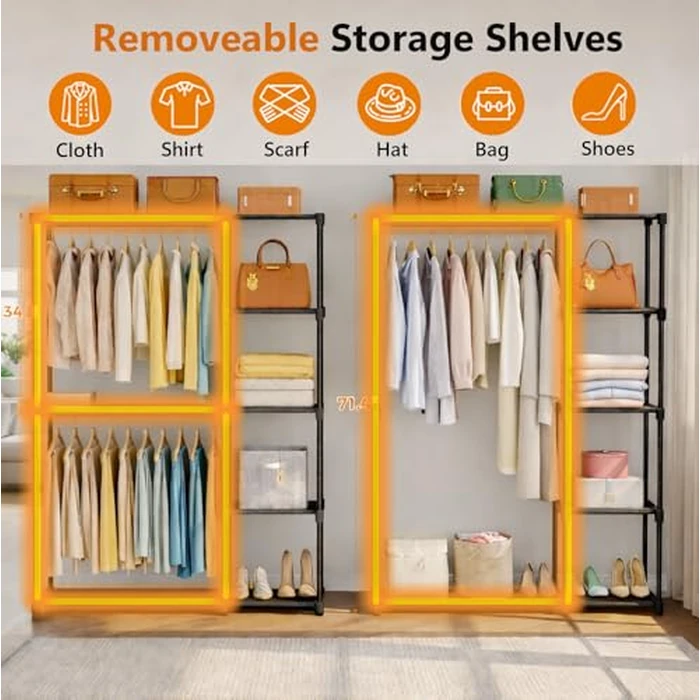 Simple Deluxe Clothes Rack, Heavy Duty Clothing Rack, 4-Shelf Portable Adjustable Wardrobe Closet with Hanging Rods, 48.4" W x 15.7" D x 71.6" H, Black by Simple Deluxe - Image 3