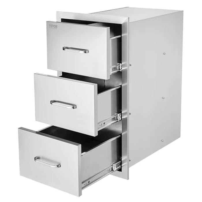 VEVOR Outdoor Kitchen Drawers 16" W x 28.5" H x 20.5" D, Flush Mount Triple Access BBQ Drawers with Stainless Steel Handle, BBQ Island Drawers for Outdoor Kitchens or BBQ Island Patio Grill Station by VEVOR - Used - Acceptable condition - US$142.12