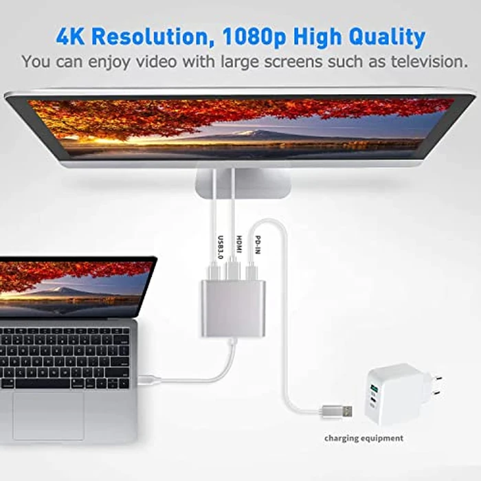 Battony USB C to HDTV Adapter USB Type C Adapter Multiport AV Converter with 4K HDTV Output C Port & 3.0 Fasting Charging Port Compatible for MacBook Pro MacBook Air 2019/2018 iPad Pro 2019 by Battony - Image 2